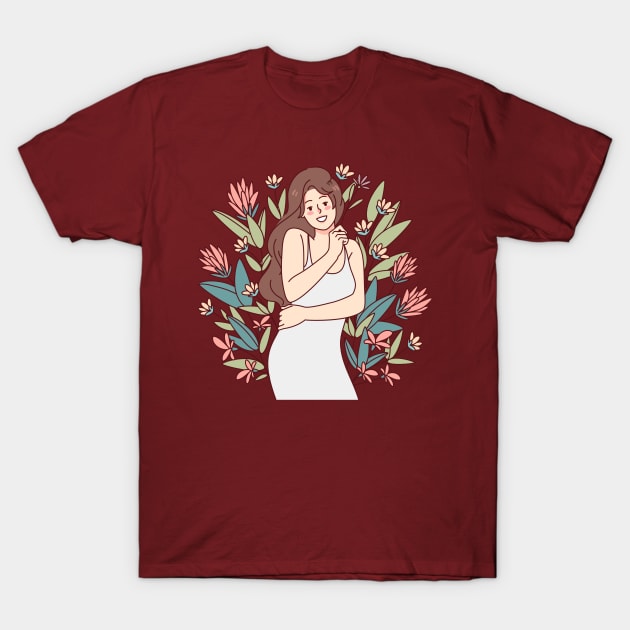 Happy woman hugging herself feeling confident T-Shirt by RubyCollection